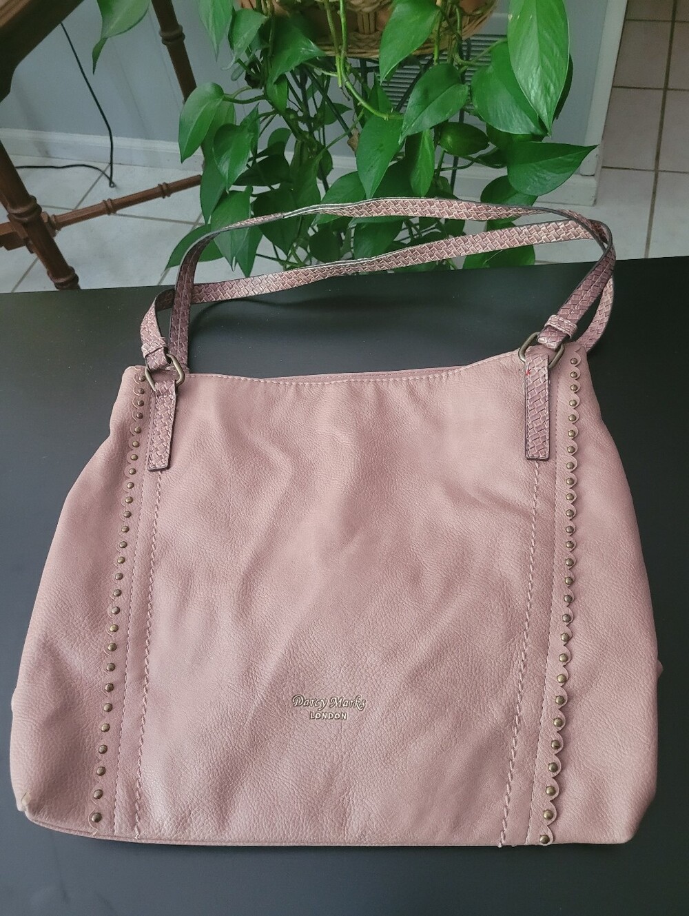 Darcy Marks  London Rose Pink Faux Leather Shoulder Bag with Stud Trim